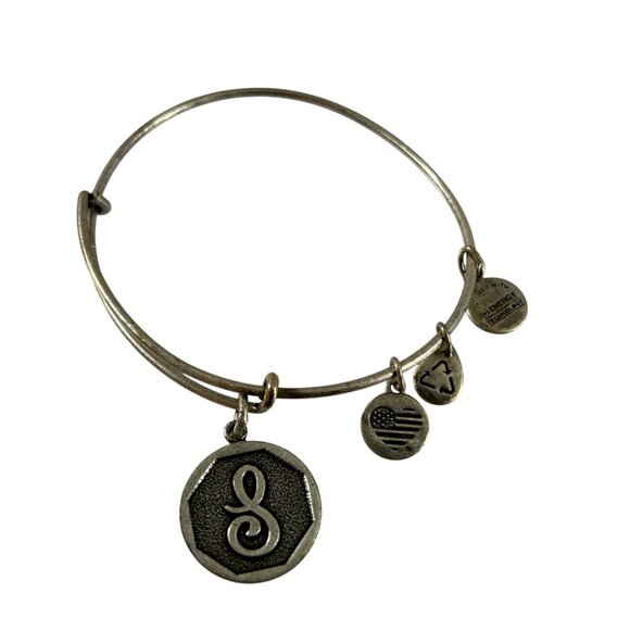 Alex & Ani Initial S Script Charm Expandable Bangle Bracelet Silver Tone - Picture 1 of 7